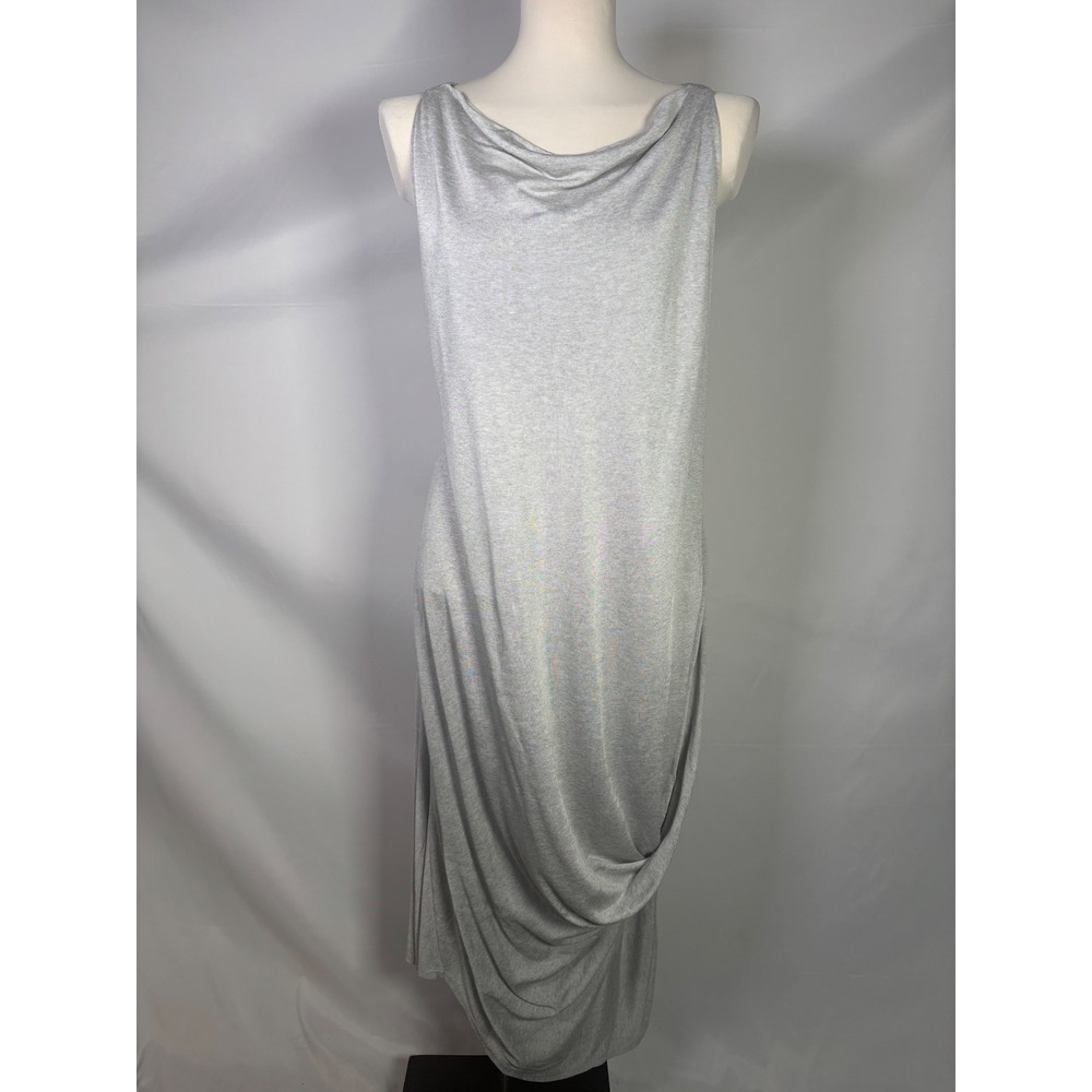 Solar Grey‎ Viscose Cowl Neck Draped Asymmetrical Midi Dress Size 36 Womens